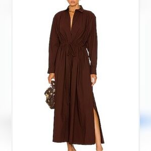 MATTEAU Gathered Organic Cotton-Poplin Maxi Shirt Dress